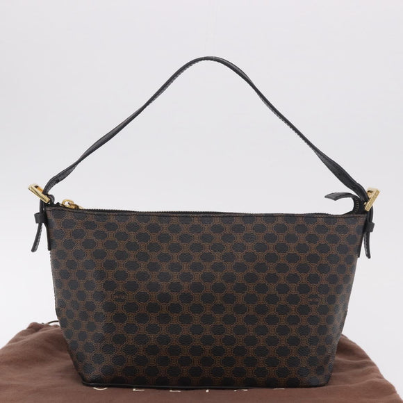 CELINE Macadam Canvas Shoulder Bag PVC Leather Black Gold Auth 182639A