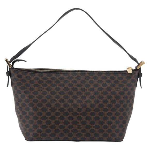 CELINE Macadam Canvas Shoulder Bag PVC Leather Black Gold Auth 182639A