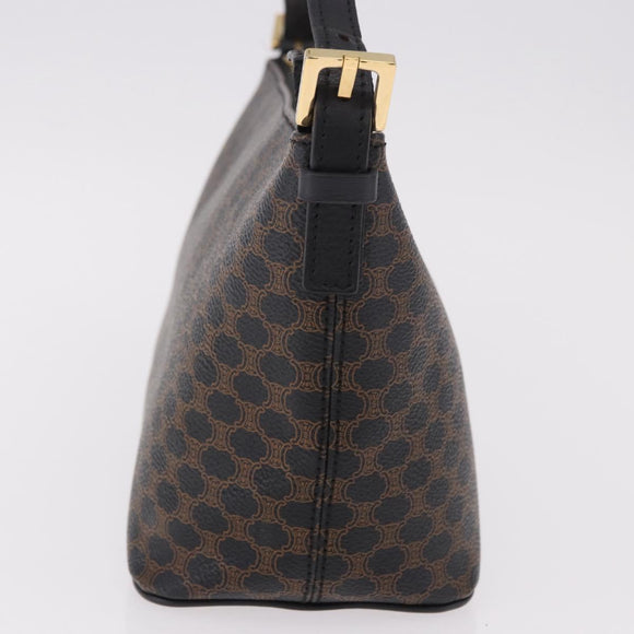 CELINE Macadam Canvas Shoulder Bag PVC Leather Black Gold Auth 182639A