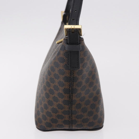 CELINE Macadam Canvas Shoulder Bag PVC Leather Black Gold Auth 182639A