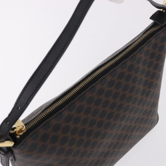 CELINE Macadam Canvas Shoulder Bag PVC Leather Black Gold Auth 182639A