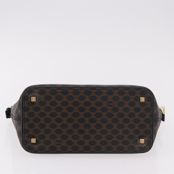 CELINE Macadam Canvas Shoulder Bag PVC Leather Black Gold Auth 182639A