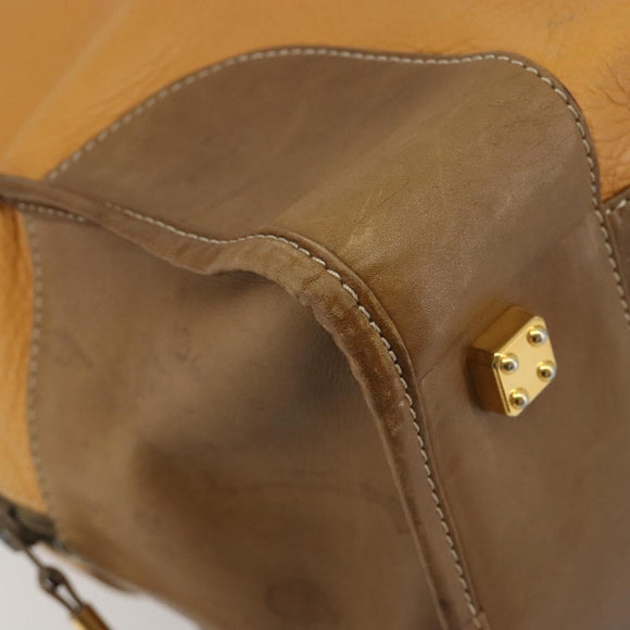 LOEWE Anagram Amazona 40 Hand Bag Leather Beige Gold Auth 182640