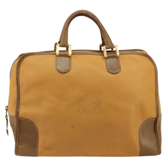 LOEWE Anagram Amazona 40 Hand Bag Leather Beige Gold Auth 182640