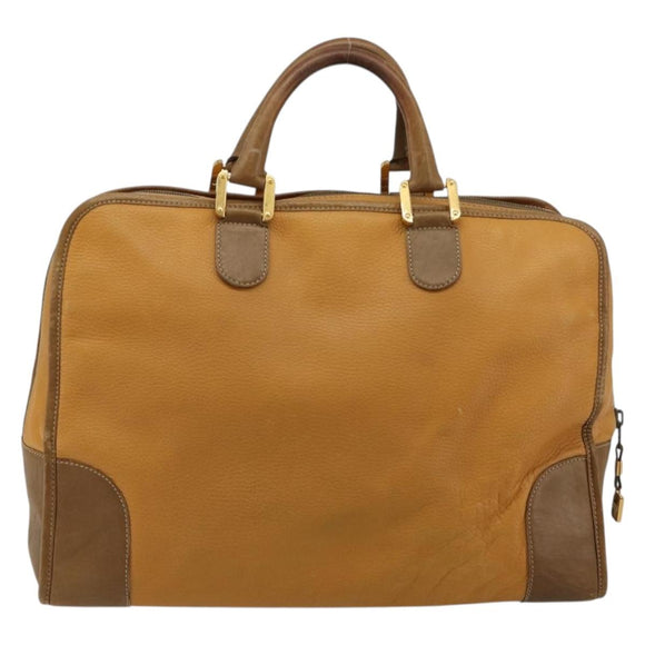 LOEWE Anagram Amazona 40 Hand Bag Leather Beige Gold Auth 182640