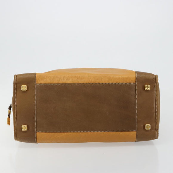 LOEWE Anagram Amazona 40 Hand Bag Leather Beige Gold Auth 182640