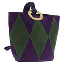 CELINE Circle Shoulder Bag Suede Purple Green gold Auth 182643-1