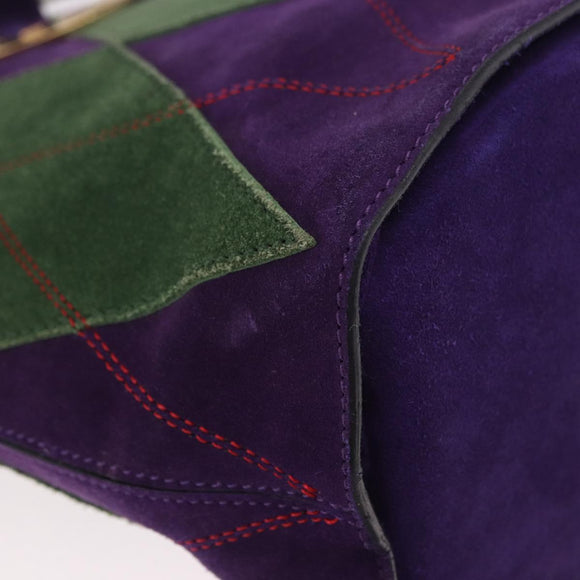CELINE Circle Shoulder Bag Suede Purple Green gold Auth 182643