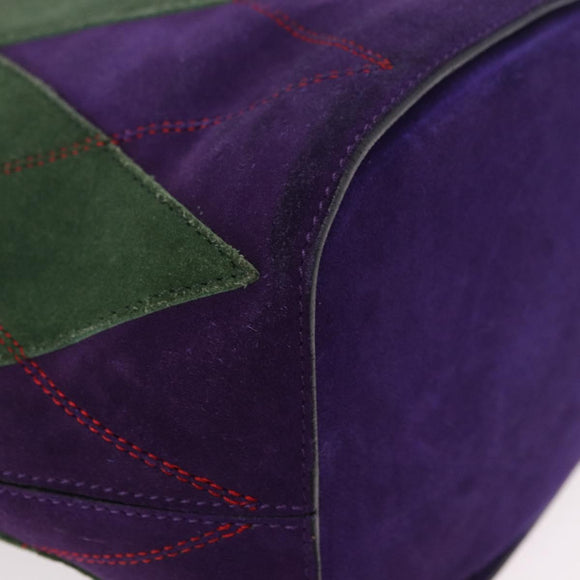 CELINE Circle Shoulder Bag Suede Purple Green gold Auth 182643