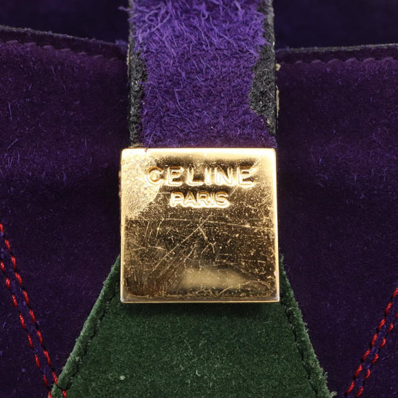 CELINE Circle Shoulder Bag Suede Purple Green gold Auth 182643