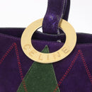 CELINE Circle Shoulder Bag Suede Purple Green gold Auth 182643-18