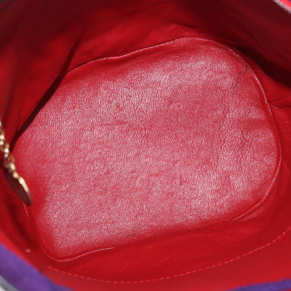 CELINE Circle Shoulder Bag Suede Purple Green gold Auth 182643