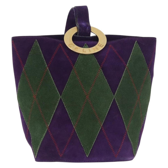 CELINE Circle Shoulder Bag Suede Purple Green gold Auth 182643