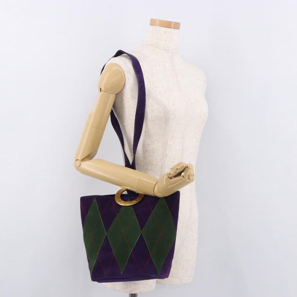 CELINE Circle Shoulder Bag Suede Purple Green gold Auth 182643