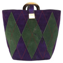CELINE Circle Shoulder Bag Suede Purple Green gold Auth 182643-2