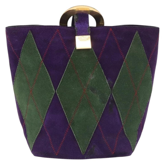 CELINE Circle Shoulder Bag Suede Purple Green gold Auth 182643