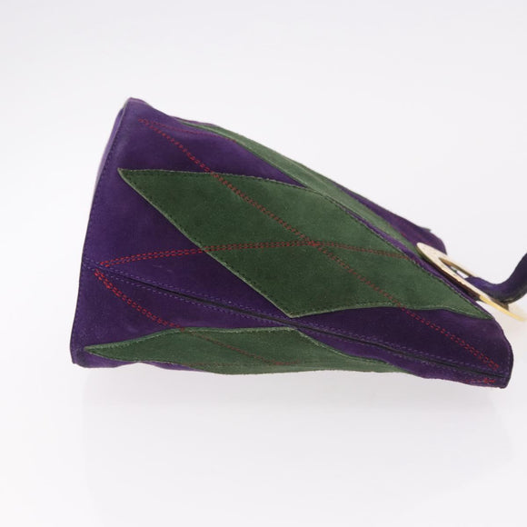CELINE Circle Shoulder Bag Suede Purple Green gold Auth 182643