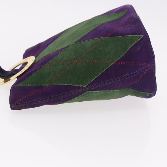 CELINE Circle Shoulder Bag Suede Purple Green gold Auth 182643