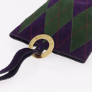 CELINE Circle Shoulder Bag Suede Purple Green gold Auth 182643-7