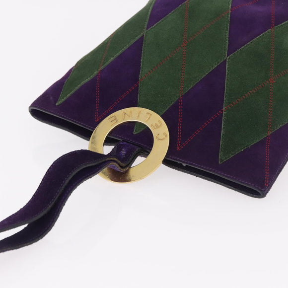 CELINE Circle Shoulder Bag Suede Purple Green gold Auth 182643