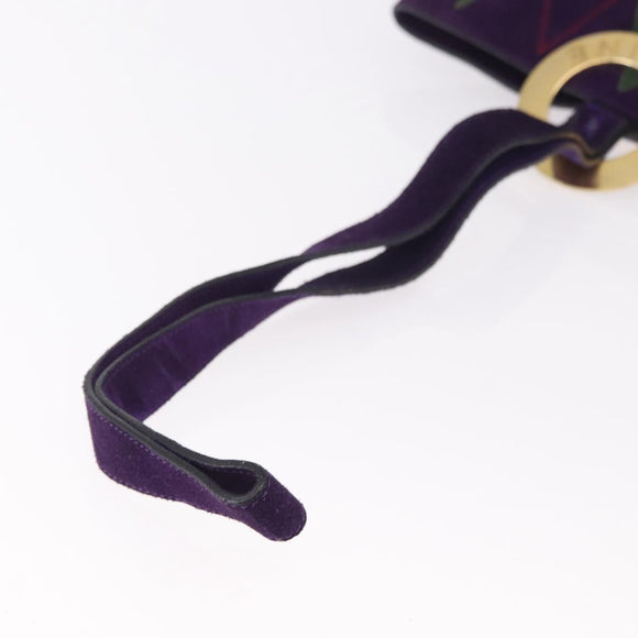 CELINE Circle Shoulder Bag Suede Purple Green gold Auth 182643