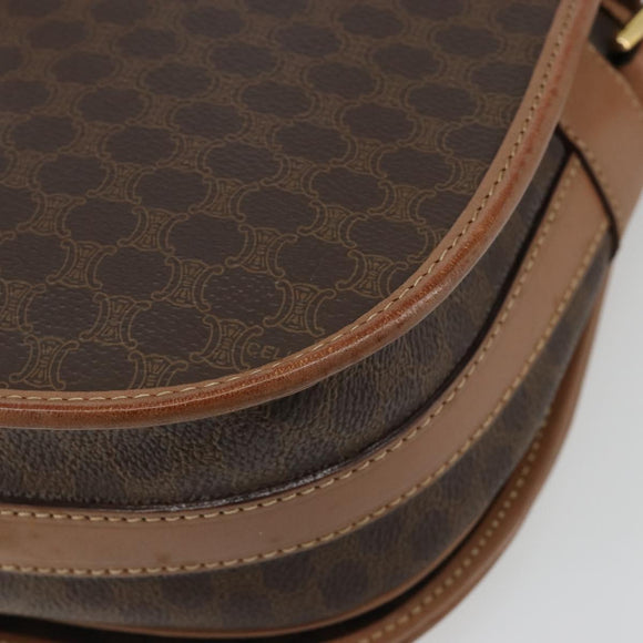 CELINE Macadam Canvas Shoulder Bag PVC Leather Brown Gold Auth 182644A