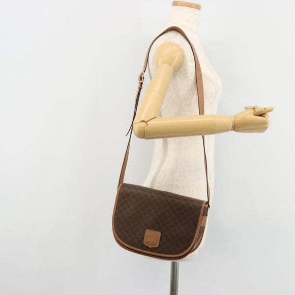 CELINE Macadam Canvas Shoulder Bag PVC Leather Brown Gold Auth 182644A