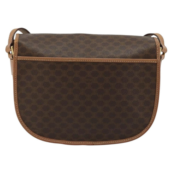 CELINE Macadam Canvas Shoulder Bag PVC Leather Brown Gold Auth 182644A