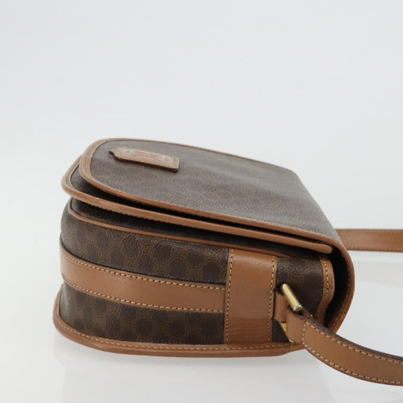 CELINE Macadam Canvas Shoulder Bag PVC Leather Brown Gold Auth 182644A