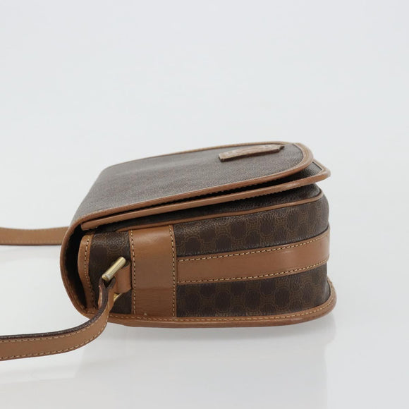 CELINE Macadam Canvas Shoulder Bag PVC Leather Brown Gold Auth 182644A