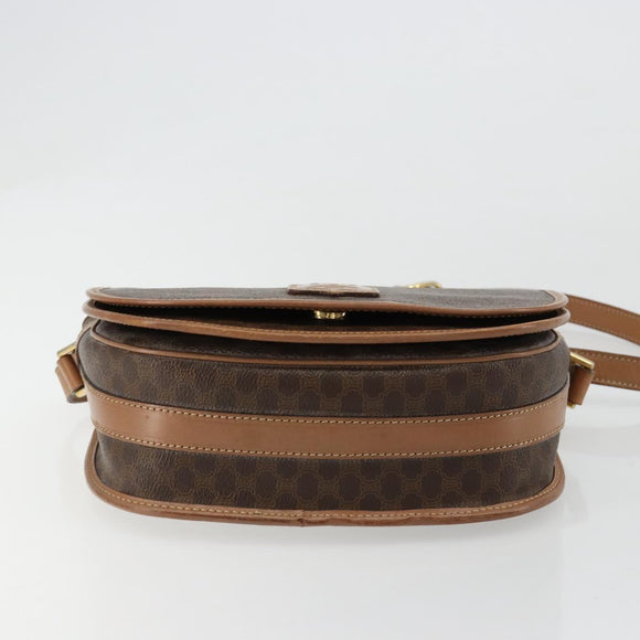 CELINE Macadam Canvas Shoulder Bag PVC Leather Brown Gold Auth 182644A