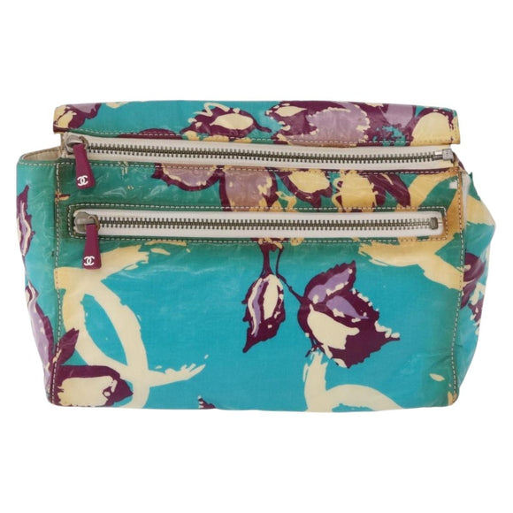 CHANEL Pouch PVC Canvas Green CC Auth 182645