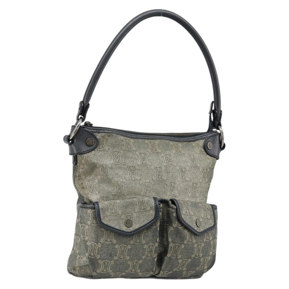 CELINE Paris Macadam Canvas Shoulder Bag Denim Gray Silver Auth 182647A