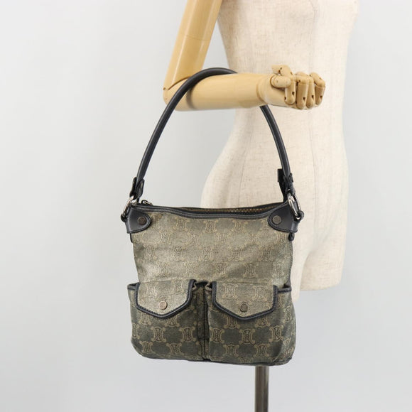 CELINE Paris Macadam Canvas Shoulder Bag Denim Gray Silver Auth 182647A