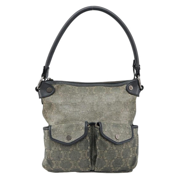 CELINE Paris Macadam Canvas Shoulder Bag Denim Gray Silver Auth 182647A