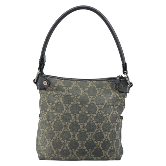 CELINE Paris Macadam Canvas Shoulder Bag Denim Gray Silver Auth 182647A