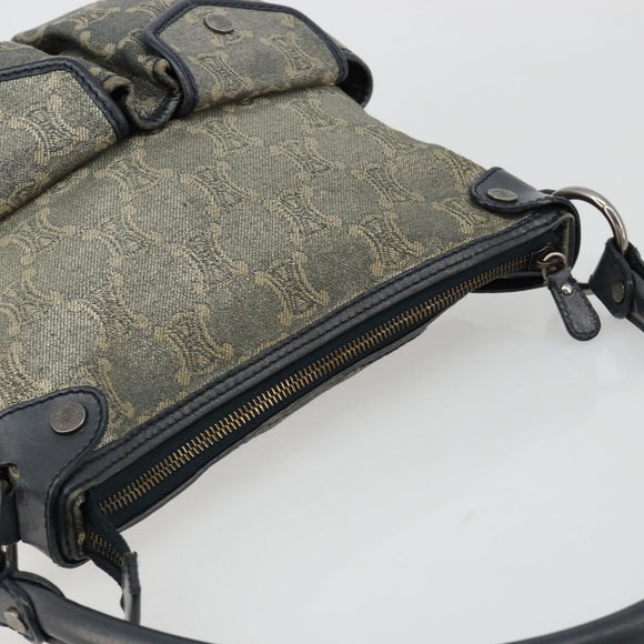 CELINE Paris Macadam Canvas Shoulder Bag Denim Gray Silver Auth 182647A