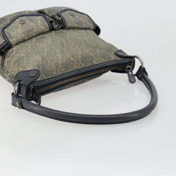 CELINE Paris Macadam Canvas Shoulder Bag Denim Gray Silver Auth 182647A