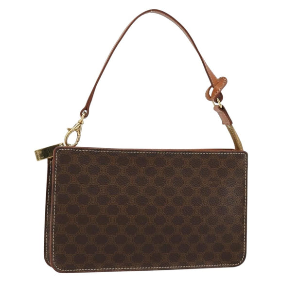 CELINE Macadam Canvas Accessory Pouch PVC Leather Brown Gold Auth 182648