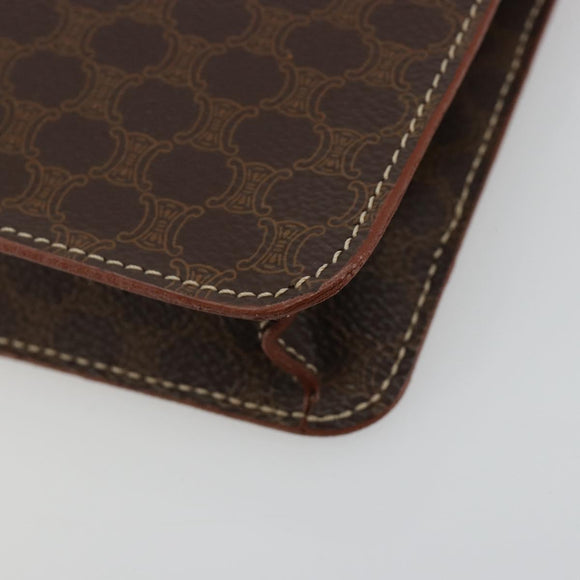 CELINE Macadam Canvas Accessory Pouch PVC Leather Brown Gold Auth 182648