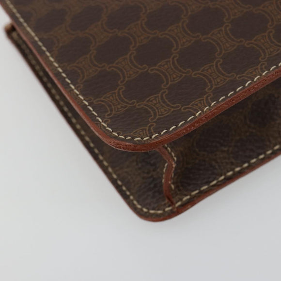 CELINE Macadam Canvas Accessory Pouch PVC Leather Brown Gold Auth 182648