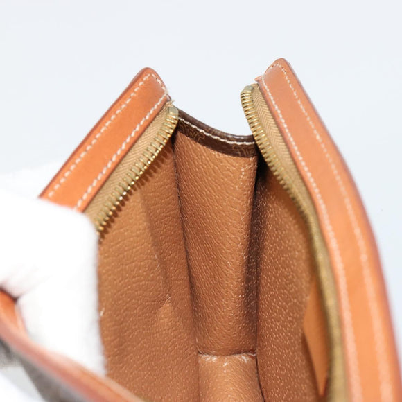 CELINE Macadam Canvas Accessory Pouch PVC Leather Brown Gold Auth 182648