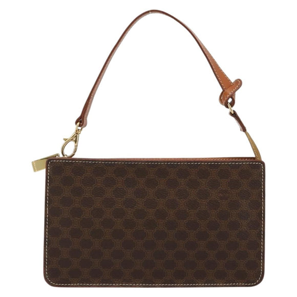 CELINE Macadam Canvas Accessory Pouch PVC Leather Brown Gold Auth 182648