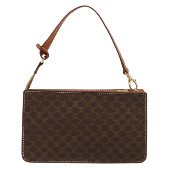 CELINE Macadam Canvas Accessory Pouch PVC Leather Brown Gold Auth 182648