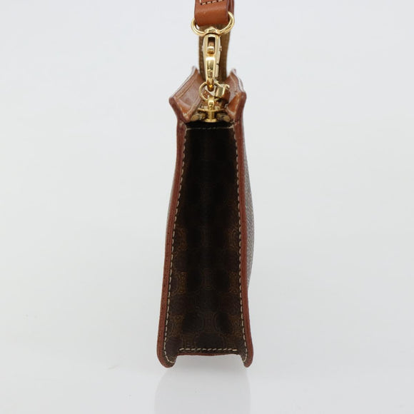 CELINE Macadam Canvas Accessory Pouch PVC Leather Brown Gold Auth 182648