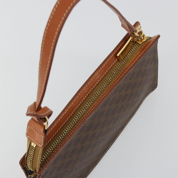 CELINE Macadam Canvas Accessory Pouch PVC Leather Brown Gold Auth 182648