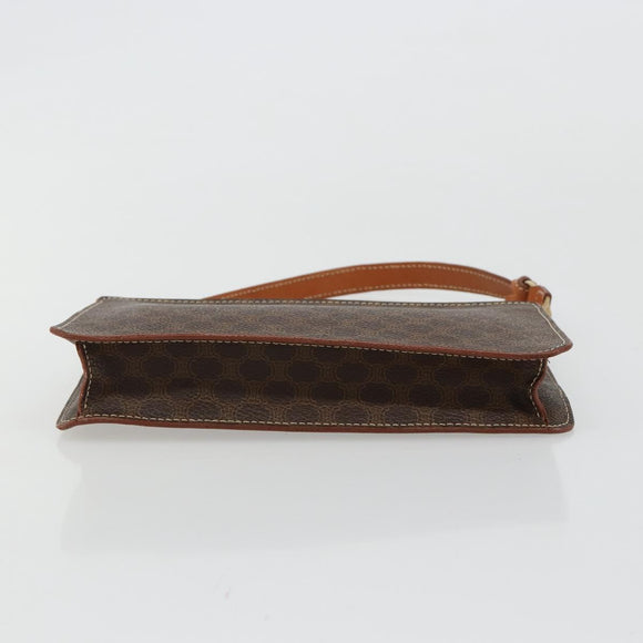 CELINE Macadam Canvas Accessory Pouch PVC Leather Brown Gold Auth 182648