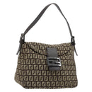 FENDI Zucchino Canvas Mamma Baguette Shoulder Bag Silver Brown Auth 182652SAM-1