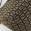 FENDI Zucchino Canvas Mamma Baguette Shoulder Bag Silver Brown Auth 182652SAM-16