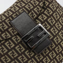 FENDI Zucchino Canvas Mamma Baguette Shoulder Bag Silver Brown Auth 182652SAM-19